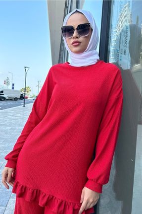 ست قرمز زنانه بافت رگولار پنبه (نخی) فاق بلند کد 725802746