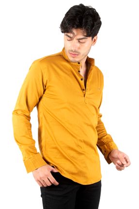 پیراهن زرد مردانه اسلیم فیت یقه قاضی پنبه (نخی) کد 726575897