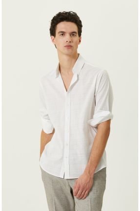 پیراهن سفید مردانه یقه دکمه مخفی کد 727019199