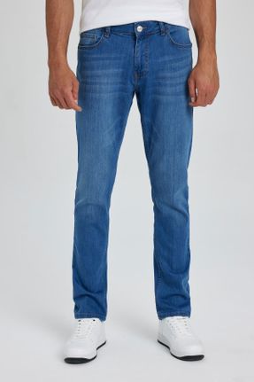 شلوار جین آبی مردانه پاچه لوله ای پنبه (نخی) اسلیم کد 723079927