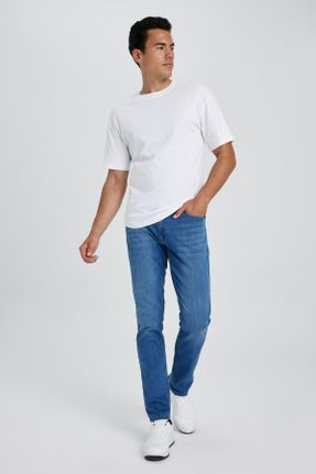 شلوار جین آبی مردانه پاچه لوله ای پنبه (نخی) اسلیم کد 723079927