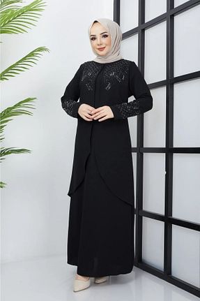 لباس مجلسی حجاب مشکی زنانه یقه دوچرخه KMKkombin - کد 723480439
