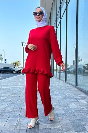 ست قرمز زنانه بافت رگولار پنبه (نخی) فاق بلند کد 725802746