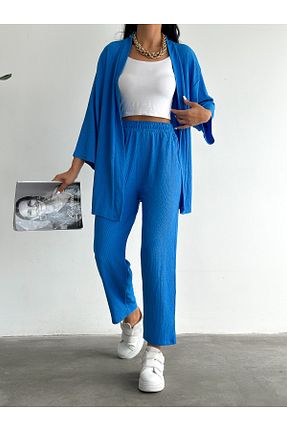 ست بالاتنه و پائین تنه آبی زنانه بافت alenmoda - کد 656118496