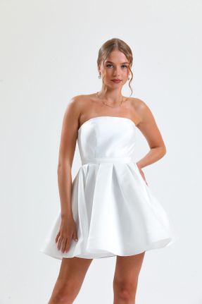 لباس مجلسی سفید زنانه ساتن استراپلز بدون آستر کد 727782812