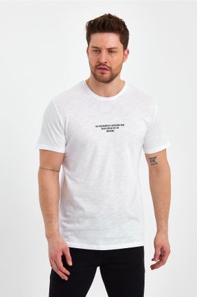 تی شرت سفید مردانه رگولار یقه گرد کد 681277091