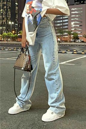 شلوار زنانه جین پاچه راحت فاق بلند کد 727946489