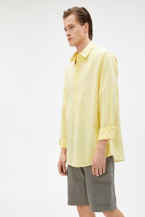 پیراهن زرد مردانه رگولار یقه پیراهنی کتان کد 695648894