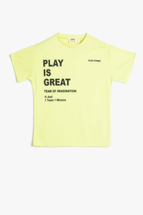 تی شرت زرد بچه گانه رگولار یقه گرد پلی استر تکی کد 695647905
