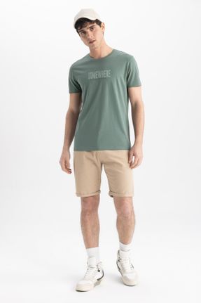 تی شرت سبز مردانه یقه گرد پنبه (نخی) اسلیم فیت تکی کد 728222522
