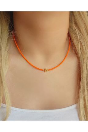گردنبند جواهر نارنجی زنانه روکش طلا کد 136648952