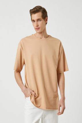 تی شرت بژ مردانه یقه گرد اورسایز تکی کد 655813189