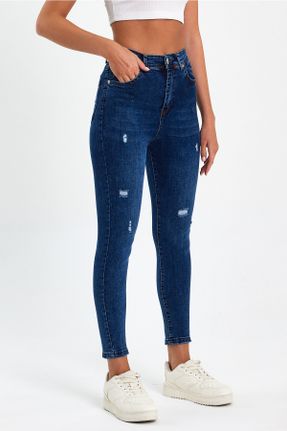 شلوار جین آبی زنانه پاچه تنگ فاق بلند جین اسلیم جوان بلند کد 728883201