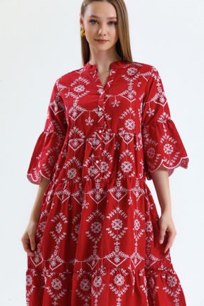 لباس قرمز زنانه بافتنی رگولار آستین-کوتاه کد 729142574
