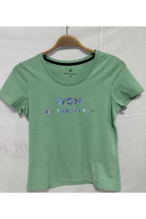 تی شرت سرمه ای زنانه رگولار یقه گرد پنبه (نخی) کد 729767959