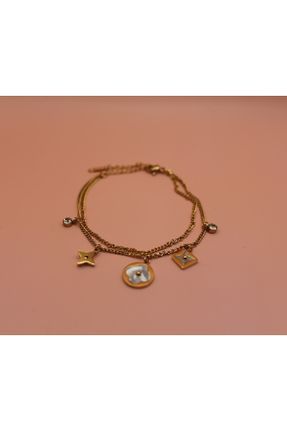 دستبند استیل طلائی زنانه فولاد ( استیل ) کد 729881559
