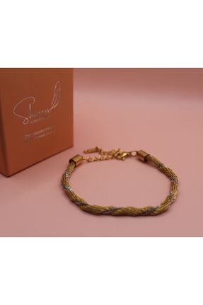 دستبند استیل طلائی زنانه فولاد ( استیل ) کد 729884321