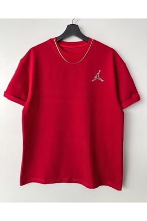 تی شرت قرمز مردانه اورسایز یقه گرد پنبه - پلی استر تکی پوشاک ورزشی کد 729137460