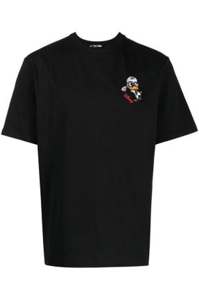 تی شرت مشکی زنانه یقه گرد رگولار طراحی کد 729382202