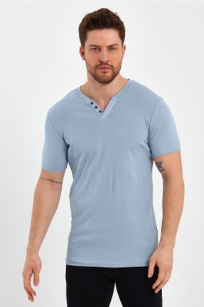 تی شرت سرمه ای مردانه رگولار یقه دکمه دار تکی کد 681173289