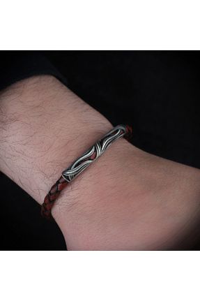 دستبند نقره زرشکی مردانه 925 عیار RevSilver - کد 727803542