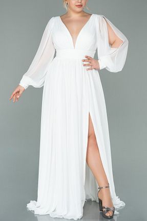 لباس مجلسی سایز بزرگ سفید زنانه یقه هفت Arden - کد 714295583