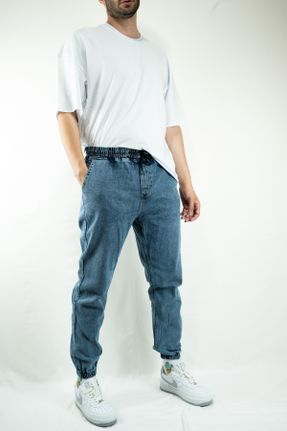 شلوار جین آبی مردانه پاچه کش دار اورسایز بلند کد 730809831