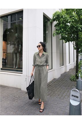 لباس خاکی زنانه مخلوط کتان Mothermood - کد 730869110