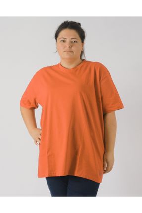 تی شرت نارنجی زنانه راحت پنبه (نخی) کد 446290254