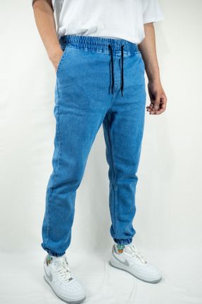 شلوار جین آبی مردانه پاچه کش دار اورسایز بلند کد 730830397