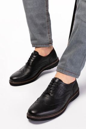 کفش کلاسیک مشکی مردانه چرم طبیعی پاشنه کوتاه ( 4 - 1 cm ) کد 731104008