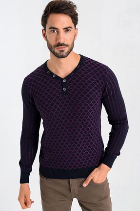 پلیور سرمه ای مردانه طرح دار heyss - کد 31614365
