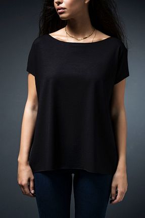 تیشرت مشکی زنانه گشاد Basic Co - کد 4130087