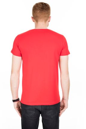 تی شرت قرمز مردانه یقه گرد پنبه (نخی) کد 35718472