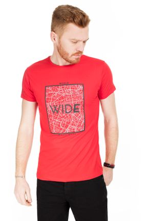 تی شرت قرمز مردانه یقه گرد پنبه (نخی) کد 35718562