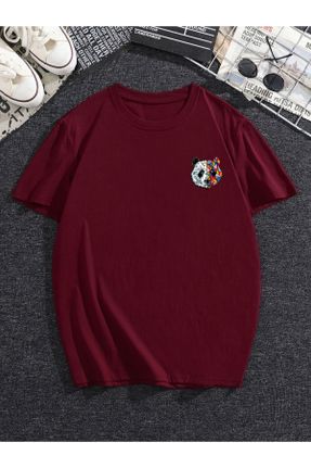 تی شرت زرشکی زنانه اورسایز یقه گرد تکی کد 731599162