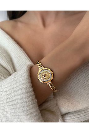 دستبند استیل (فولاد) طلائی زنانه استیل ضد زنگ İNN JEWELLERY - کد 681128445