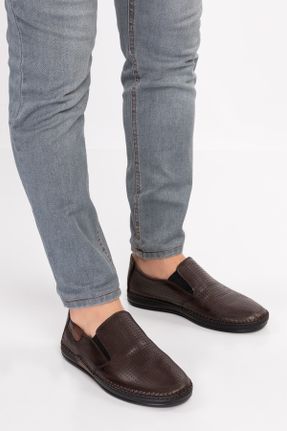 کفش لوفر قهوه ای مردانه چرم طبیعی پاشنه کوتاه ( 4 - 1 cm ) کد 731121247