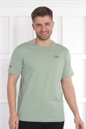 تی شرت سبز مردانه پلی استر یقه گرد راحت کد 731520204