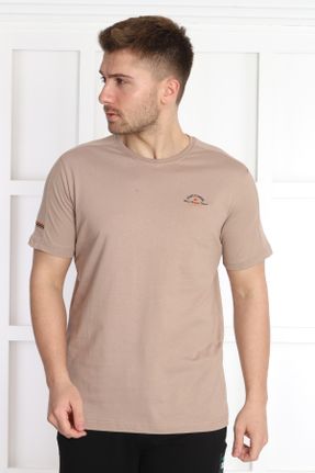 تی شرت قهوه ای مردانه پلی استر یقه گرد راحت کد 731523133