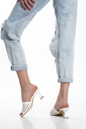 دمپائی سفید زنانه پاشنه متوسط ( 5 - 9 cm ) پاشنه پلت فرم چرم مصنوعی کد 728091684
