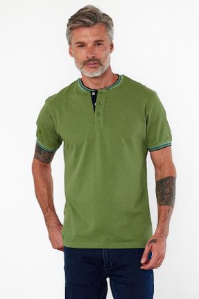 تی شرت سبز مردانه ریلکس یقه قاضی کد 730881519