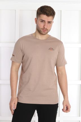 تی شرت قهوه ای مردانه پلی استر یقه گرد راحت کد 731523133