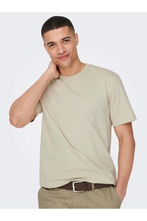 تی شرت بژ مردانه رگولار یقه گرد کد 731827890