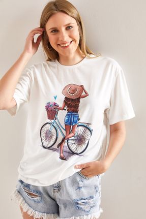 تی شرت بژ زنانه رگولار یقه گرد پنبه - پلی استر تکی کد 732010413
