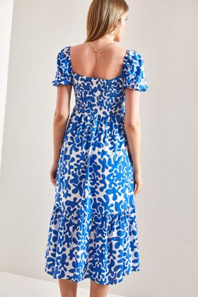 لباس آبی زنانه بافتنی ویسکون گلوژ آستین-کوتاه بیسیک کد 732010473