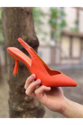 کفش پاشنه بلند کلاسیک نارنجی زنانه جیر پاشنه نازک پاشنه متوسط ( 5 - 9 cm ) کد 732028912