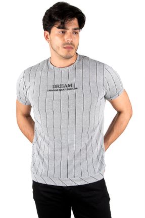 تی شرت طوسی مردانه اسلیم فیت یقه گرد پنبه (نخی) تکی جوان کد 731829047