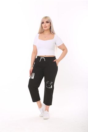 شلوار گرمکن سایز بزرگ مشکی زنانه کمر کش دار Esina - کد 731872270