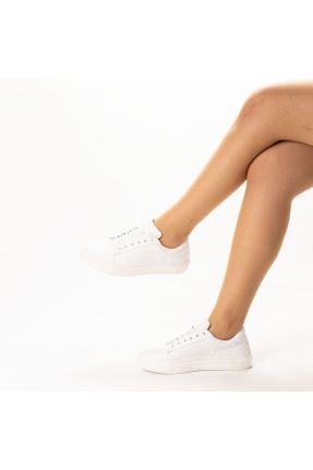 کفش اسنیکر سفید زنانه چرم طبیعی بند دار چرم طبیعی کد 690611158